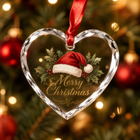 Ornement en verre cristal transparent en forme de cœur avec texte personnalisé pour les fêtes, souvenir de Noël, décoration intérieure suspendue