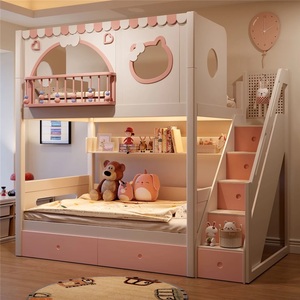 Cama litera <span class=keywords><strong>de</strong></span> madera maciza JS Pink Cute Princess Castle, juego <span class=keywords><strong>de</strong></span> muebles para dormitorio <span class=keywords><strong>de</strong></span> niñas con espacio <span class=keywords><strong>de</strong></span> almacenamiento, área <span class=keywords><strong>de</strong></span> juegos, cama infantil para habitación <span class=keywords><strong>de</strong></span> niñas - Product Image 2
