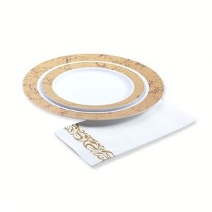 Assiettes rondes jetables en plastique blanc transparent doré de 7,5, 9 et 10,25 pouces pour mariage, fête, vacances - Product Image 3