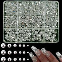 Manik-manik resin setengah lingkaran bentuk campuran, berkilau, dengan lem perekat, rhinestones flatback 3D glitter untuk dekorasi nail art, pakaian & sepatu