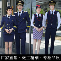 Uniforme d'aviation personnalisé pour femmes et hommes, design de mode, bleu, Malaisie, Singapour, personnel, hôtesse de l'air, pilote, capitaine, vente en gros