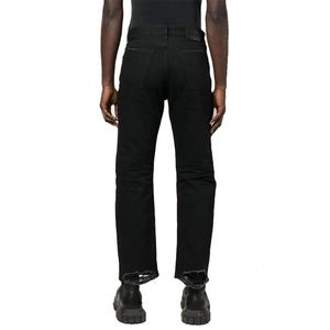 Wholesale Custom Private Label Ripped <b>Mens</b> <b>Jeans</b> <b>Slim</b> Fit Straight Leg Raw Edges Distressed <b>Black</b> <b>Jeans</b> - Product Image 5