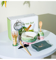 Ensemble de thé matcha en céramique, cadeau, bol mélangeur, mousseur à lait, tamis, cuillère, fouet, support - Outils en porcelaine écologiques pour la cérémonie du thé