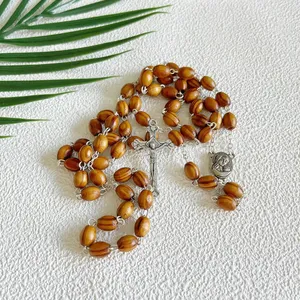 12 Pezzi Rosario Artigianale Unisex in Legno d'Ulivo con Perle di Terreno Sacro e Reliquie, Catene con Motivo Vegetale, Cristianesimo, Gerusalemme - Product Image 6