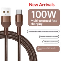 Kabel Data Tipe-C Ponsel dengan Jaket Nilon Kepang, Pengisian Cepat PD 3A-5A, OEM LOGO 60W-100W, 1m/2m