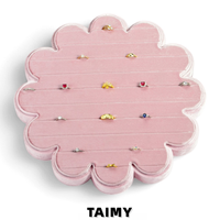 Plateau à bijoux en velours en forme de fleur avec logo personnalisé, plusieurs compartiments, avec couvercle, plateau de présentation pour bijouterie, plateau de rangement pour bagues à plusieurs compartiments
