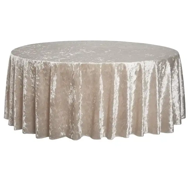 2024 Fashion European High Quality Champagne Wedding Party 120 Inch Round Velvet Table Cloth