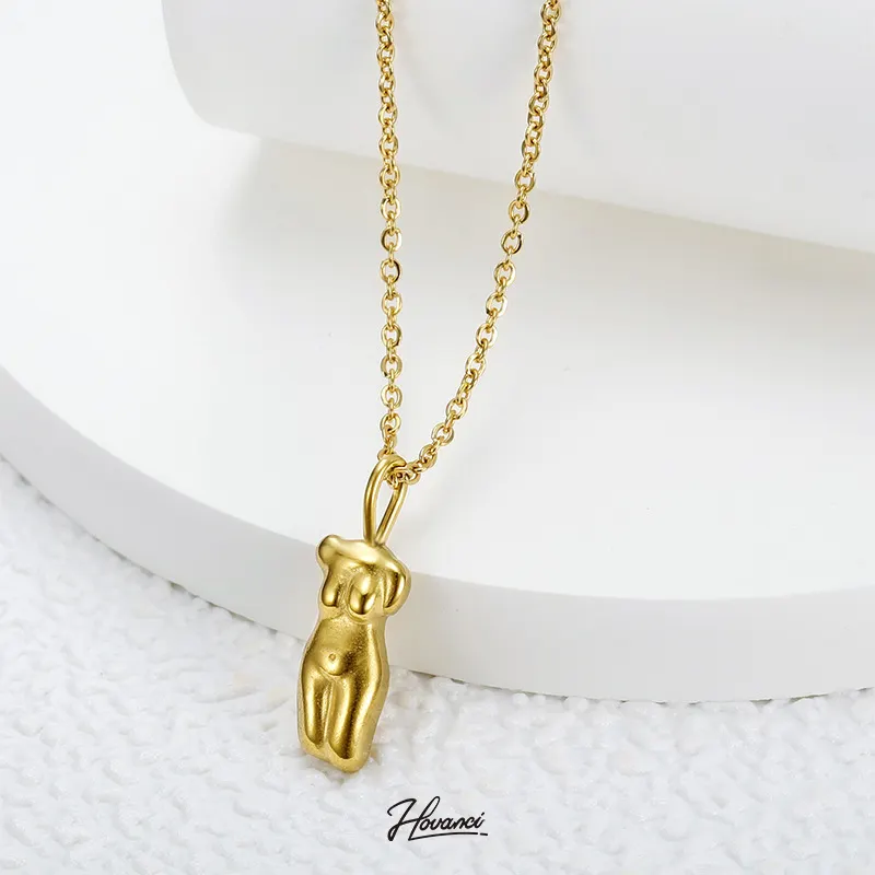 HOVANCI Canadian Designer Abstract Steric Body Pendant Necklace Gold Plated Stainless Steel Necklaces