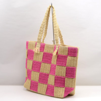 Sac personnalisé OEM, sacs de plage, style minimaliste, sac à main pour femmes avec pompon, sac fourre-tout en paille, sac à bandoulière
