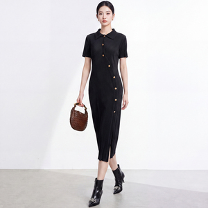 Robe crayon plissée élégante pour femme avec boutons sur le devant, style rétro d'été, fente, taille naturelle, tenue de bureau, écologique et lavable - Product Image 4