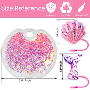 Décorations de paille scintillantes holographiques liquides en forme de sirène et coquillage pour gobelets - Product Image 2