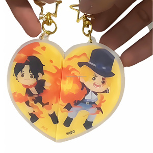 Gantungan kunci pasangan Anime magnetis DIY kustom akrilik epoksi lucu dengan gantungan kunci plastik hati cetak UV untuk hadiah kreatif
