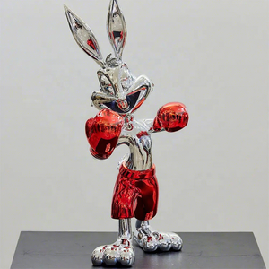 Escultura <span class=keywords><strong>de</strong></span> Conejo Boxeador con Logotipo, Decoración para el Hogar, Acabado Cromado Brillante, Escultura Pop Art <span class=keywords><strong>de</strong></span> Conejo Boxeador, Estatua <span class=keywords><strong>de</strong></span> Resina <span class=keywords><strong>de</strong></span> Bugs Bunny - Product Image 1