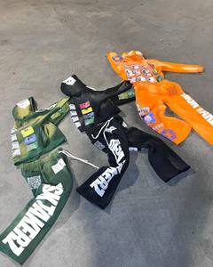 Tùy chỉnh cắt và may in kỹ thuật số 100% cotton Boxy cắt nặng axit rửa Zip lên mồ hôi và áo bộ - Product Image 2