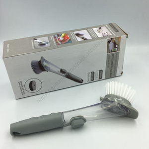 Venta al por mayor: Cepillo de limpieza de cocina 2 en 1 con mango largo, dispensador de jabón para platos y esponja, con gancho. - Product Image 2