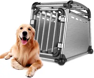 Premium Aluminium Auto Reise käfig Kiste Hund Haustier Träger Halter Zwinger Outdoor Pet House Metall Auto Transport Box für Hunde