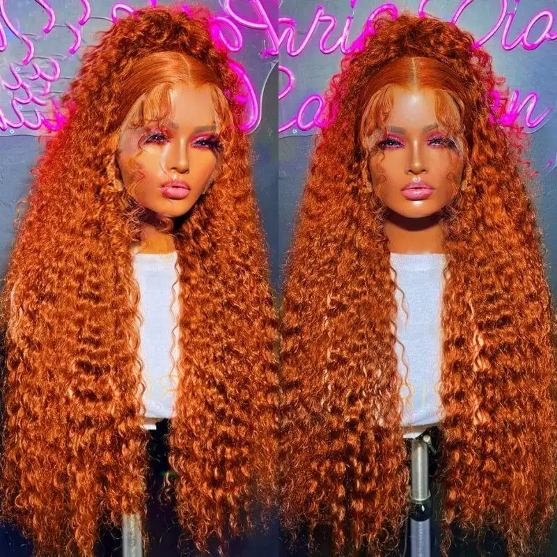 Wig rambut mentah tidak diproses Wig oranye Frontal HD renda rambut manusia 13x6 Wig depan renda jahe keriting Afro