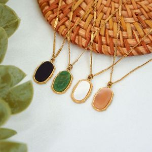 Ожерелье-чокер из натурального зеленого нефрита с позолотой 14 карат и подвеской из нержавеющей стали для женщин, из заграничного склада - Product Image 6