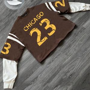 ผู้จัดจำหน่ายเสื้อผ้าสตรีทแวร์ เสื้อยืดคอกลมคุณภาพสูง พิมพ์ลายกราฟิกดิจิทัลตามสั่ง เสื้อยืดแขนยาวสองชั้นลำลองสำหรับผู้ชาย - Product Image 2