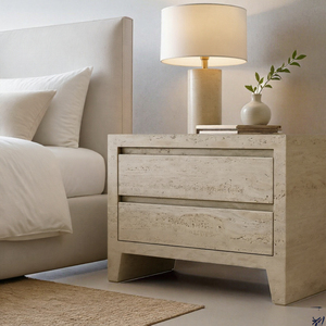 โต๊ะข้างเตียงหินธรรมชาติสไตล์โมเดิร์น RH รุ่น WYETH Travertine พร้อมลิ้นชัก 2 ช่องสำหรับเก็บของในห้องนอน - Product Image 3