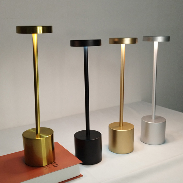 Modern Touch Control Metal Cordless Small Table Lamps 3 Color Stepless Dimmable Battery Powered Portable Rechargeable Outdoor