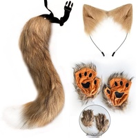 Costume de cosplay moelleux : Masque de renard demi-visage avec queue de renard et pattes de therian