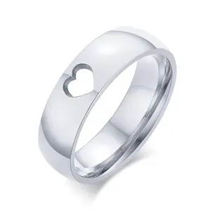 Anel de aço inoxidável, simples, forma de coração, dedos gravados, prata, joias personalizadas, articuladas, anéis de casamento para meninas
