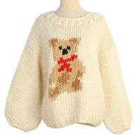 Japanischer Kawaii Cartoon-Bär Jacquard O-Ausschnitt Pullover Lockere Lässige Allround-Langarm-Strickoberteil für Herbst und Winter