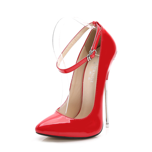 Zapatos de Tacón de Aguja para Mujer 2023, Zapatos de Tacón Elegantes con Plataforma de 16 CM, Parte Superior de <span class=keywords><strong>Charol</strong></span>, Zapatos de Trabajo de Lujo con Correa de Tobillo y Tacón de Metal - Product Image 2