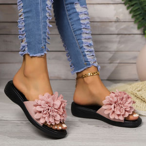 Sandales compensées à semelle épaisse et motif floral, style romain, pour femme, collection été 2025 - Product Image 6