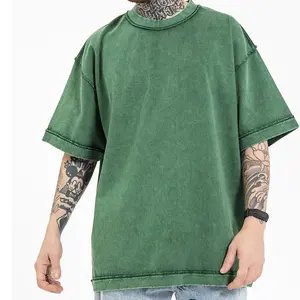 드롭 어깨 대형 워시 티셔츠 헤비급 사용자 정의 로고 인쇄 빈 유니섹스 힙합 씻어 남성 T 셔츠