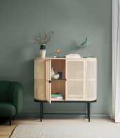 Meubles de salon modernes en bois massif et rotin avec pieds en métal, couleur bois naturel, 2 portes et 2 cloisons pour la maison ou le hall