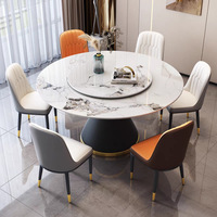 Ensemble de table à manger ronde en pierre frittée de marbre italien avec plateau tournant rond et chaises pour 6 personnes, pieds en métal, cuisine à domicile