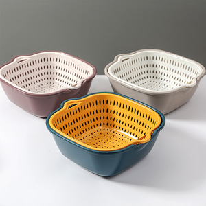Double Layer Kitchen Drain <b>Basket</b> Plastic Vegetable Washing Colander Large Size For Fruit And Veggie <b>Storage</b> - Product Image 5