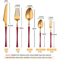 Ensemble de couverts de luxe en acier inoxydable 18/8 doré, 4 pièces, style moderne, poignée rouge, durables et réutilisables, pour restaurants et hôtels