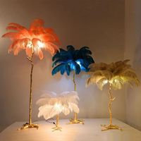 Lampe sur pied moderne en cuivre avec plumes d'autruche, style palmier, pour la maison et l'hôtel, éclairage LED décoratif nordique