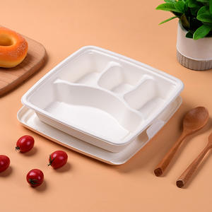 Ensemble de vaisselle JN écologique compostable personnalisé assiettes à bagasse jetables en papier kraft à 4 compartiments emballage de canne à sucre - Product Image 1