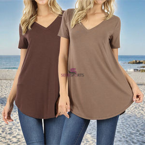 Venta al por mayor de alta calidad de las mujeres camiseta de verano de cuello redondo transpirable de algodón orgánico de punto personalizado impreso diseño de logotipo personal - Product Image 3