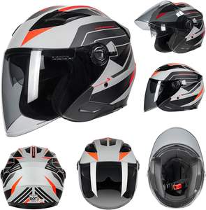 オープンフェイス3/4オートバイヘルメット、DOT承認済み、デュアルバイザー、ABS素材、ストリートレーシングスタイル、大人男女向け、グローブ付き - Product Image 3