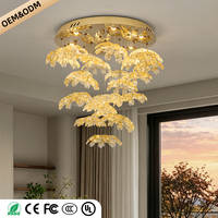 Lustre en verre artistique haut de gamme en forme de feuille, avec plaque de plafond ronde dorée, luminaire suspendu design, fleur artistique, pour salon