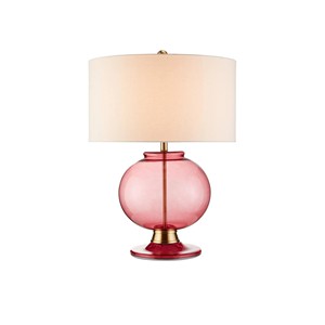 Pink Glass Globe Modern <b>Table</b> Lamp with Gold Base | Glamorous Warm Lighting for Hotel Bedroom & <b>Dressing</b> Room - Product Image 1