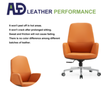 Chaise de bureau exécutive moderne en cuir, ergonomique, dossier mi-haut, pivotante, base chromée, siège réglable pour bureau à domicile et salle de conférence