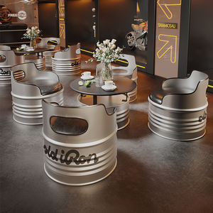 Juego de sillas de café de metal industrial, mesa de <span class=keywords><strong>Bar</strong></span> de locomotora y asiento de cabina de descanso para juegos de restaurante de negociación de tarjetas - Product Image 1