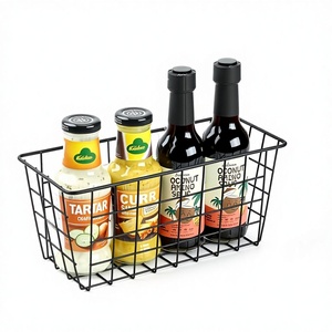 Lot de 2 paniers de cuisine suspendus, organisateur de rangement mural en fil métallique adhésif, panier à fruits sans perçage pour porte de placard, garde-manger - Product Image 1