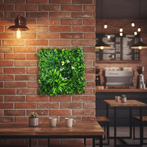 Pannello Murale Vegetale Artificiale K3 50x50cm, Resistente ai Raggi UV, Fogliame Misto Realistico in Plastica con Fiori <span class=keywords><strong>Bianchi</strong></span> per Interni/Esterni Verticali - Product Image 5