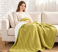 Plaid en tricot épais et chaud avec doublure en polaire Sherpa, motif classique en tricot torsadé