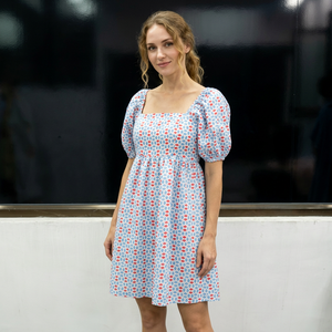 Vestido Mini de Algodón con Mangas Abullonadas, Cuello Cuadrado, Estampado Geométrico, Estilo Prairie Chic Casual de Verano, Cintura Imperio, Transpirable - Product Image 1