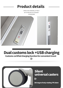 Nouvelle valise de voyage à poignée large avec ouverture frontale, chargement USB, serrure à code, porte-gobelet, cadre en aluminium, <span class=keywords><strong>bagage</strong></span> unisexe - Product Image 5