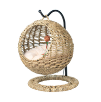 Panier pour chat rectangulaire en jonc de mer fait main, écologique, avec coussin, pour petit chien et chat