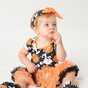 Venta al por mayor Bebé Ropa de Halloween niña calabaza dibujos animados manga corta mameluco vestido lindo recién nacido Festival ropa - Product Image 2